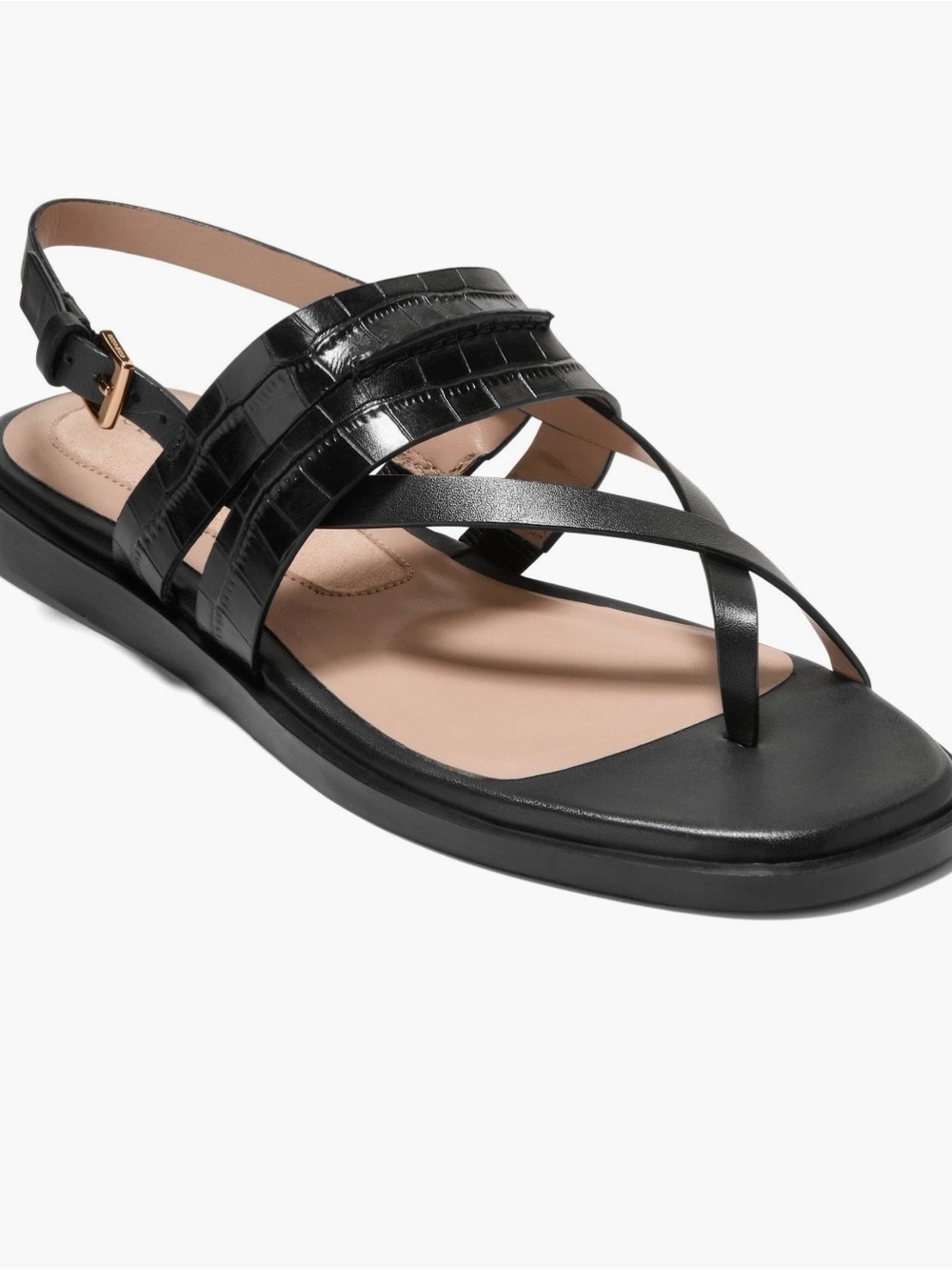 Cole Haan Black Croc-Embossed Strappy Slingback Sandals